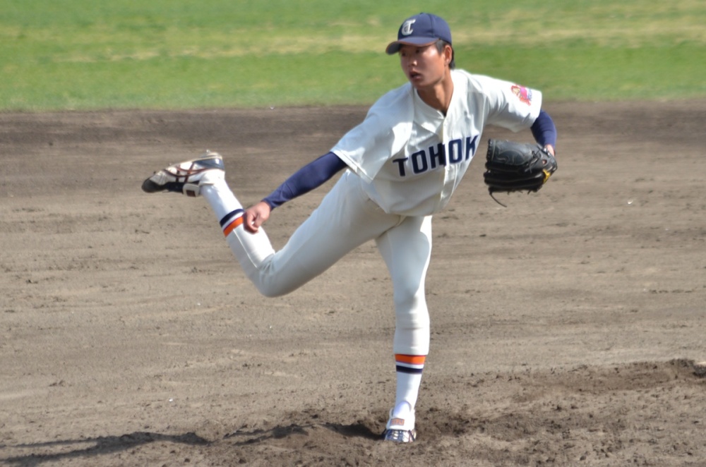 宮城教育大学2回戦、2番手で登板しリーグ戦初勝利を挙げた小野