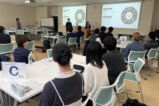 事業所の方による説明に耳を傾ける学生たち