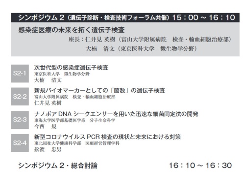 シンポジウム「感染症医療の未来を拓く遺伝子検査」の講師とテーマ