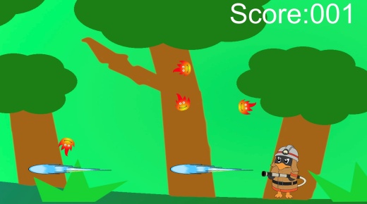 福丸が放水している開発中のゲーム画面