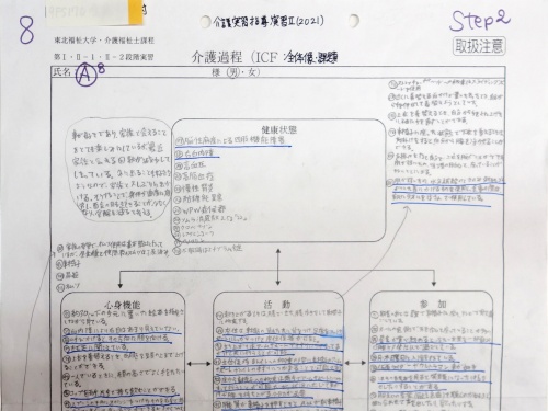 びっしり書き込まれた「介護過程(ICF:全体像 課題)」