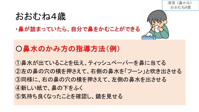 鼻水のかみ方の指導法についてのスライド